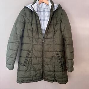 Barbour Green Reversible Stonehaven Quilt Hooded Puffer Jacket Size 8